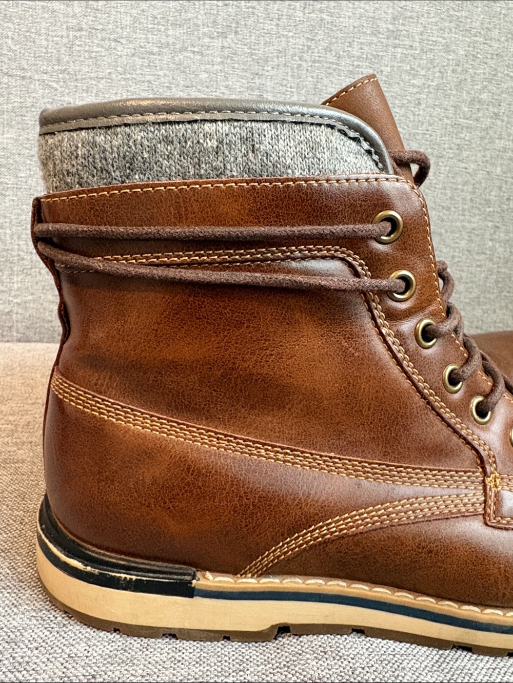 Williams Sonoma Brown Leather Chukka Boots with Gray Collar - Picture 3 of 4